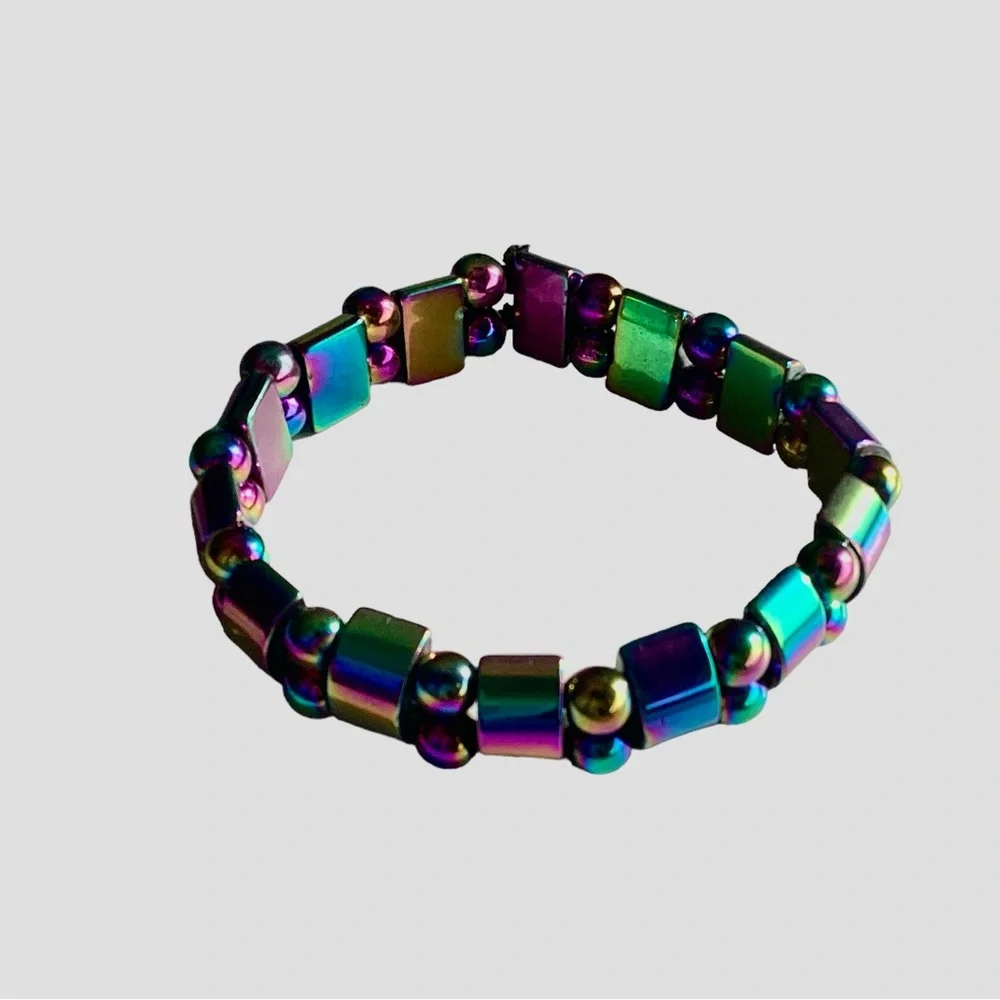 New! Unisex Double Rainbow Magnetic Hematite Bracelet